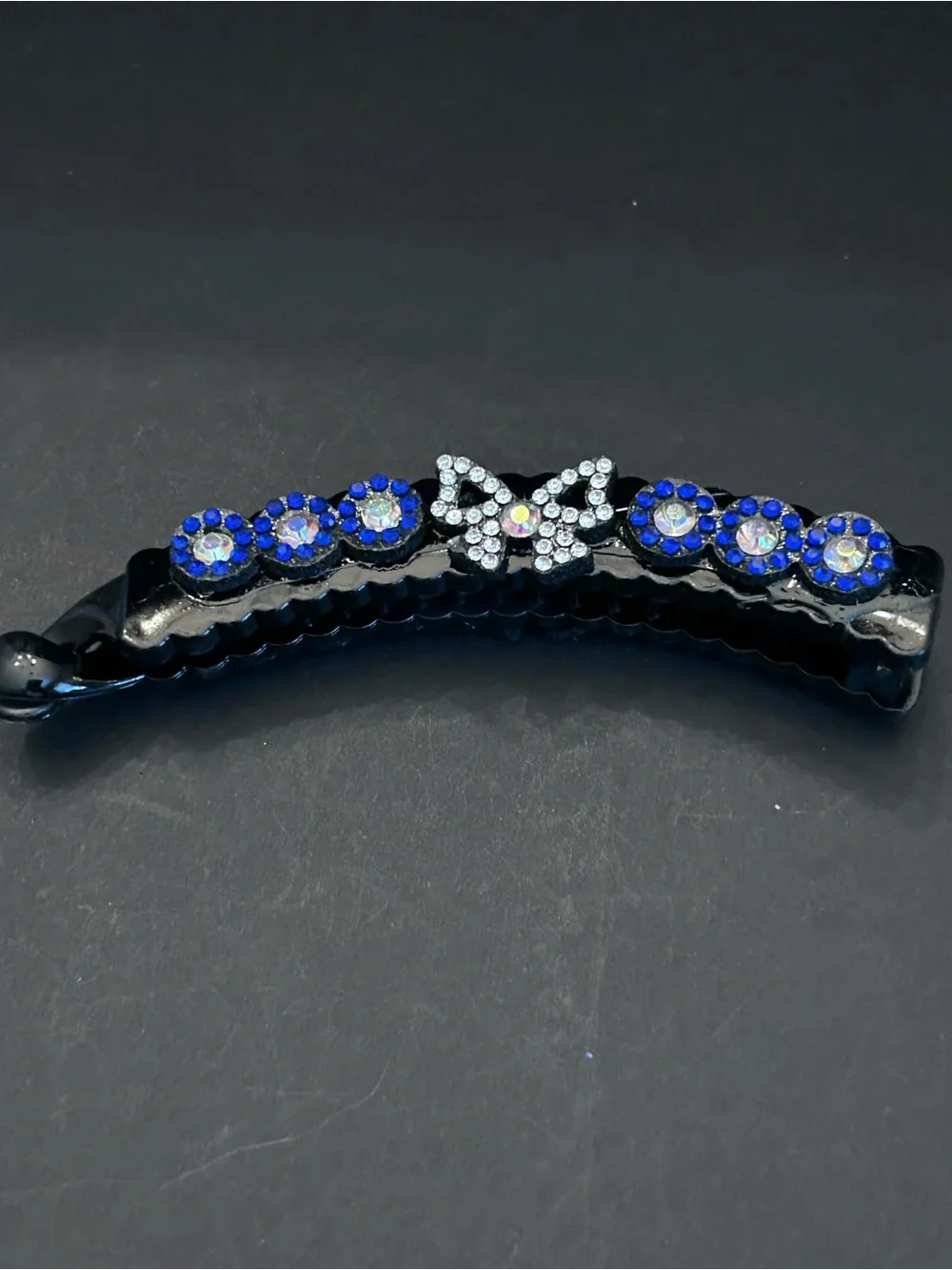 Black Banana Hair Clips with Multicolor Rhinestones - Set of Six - Brand New
